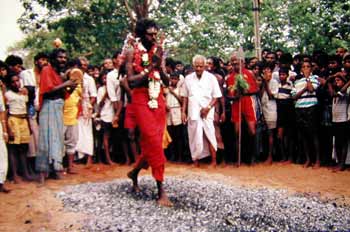 daytime fire walking at Kataragama