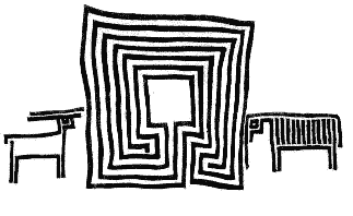 Labyrinth motif of passage to the sacred center from a straw mat woven in Kurunegala district.