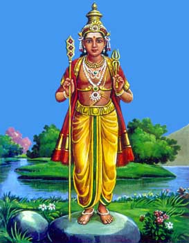 Murugan as Saktidharar, 'He who holds the Sakti (Skt. shakti = 1. spear 2. subtle power 3. divine consort).