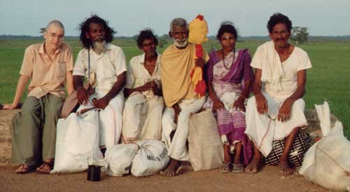 Theo and fellow foot pilgrims en route to Kataragama, 1991