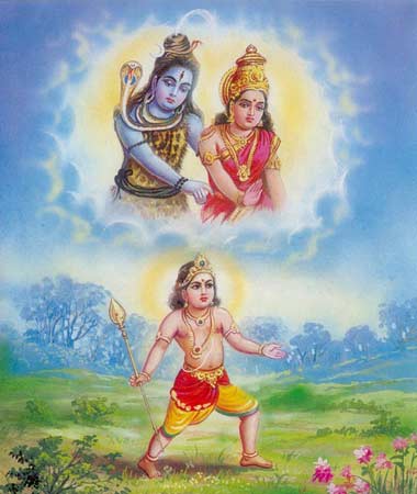 Murugan descends from Mount Kailāsa and heads for South India and Kataragama.