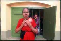 Devotee in red sari